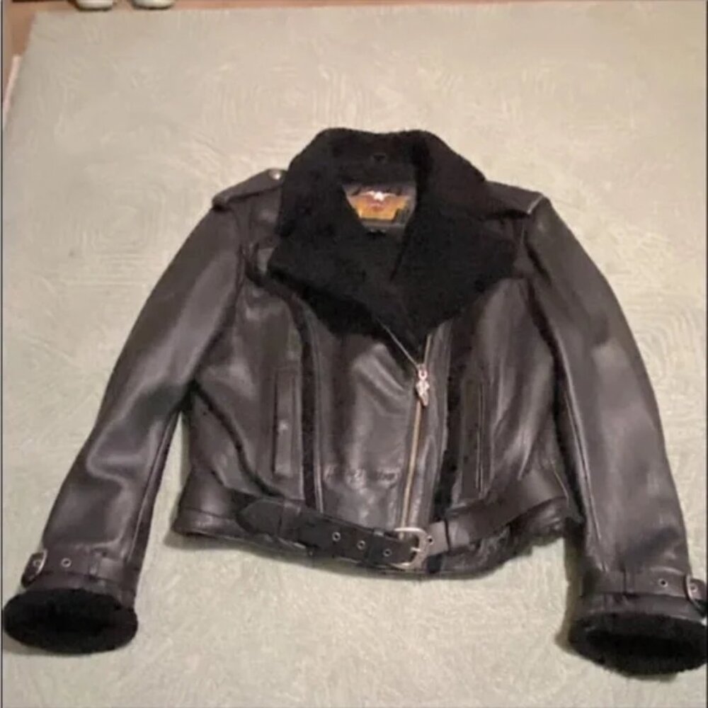 Harley Davidson Women’s Sherpa Lined Black Leather Jacket - size Large